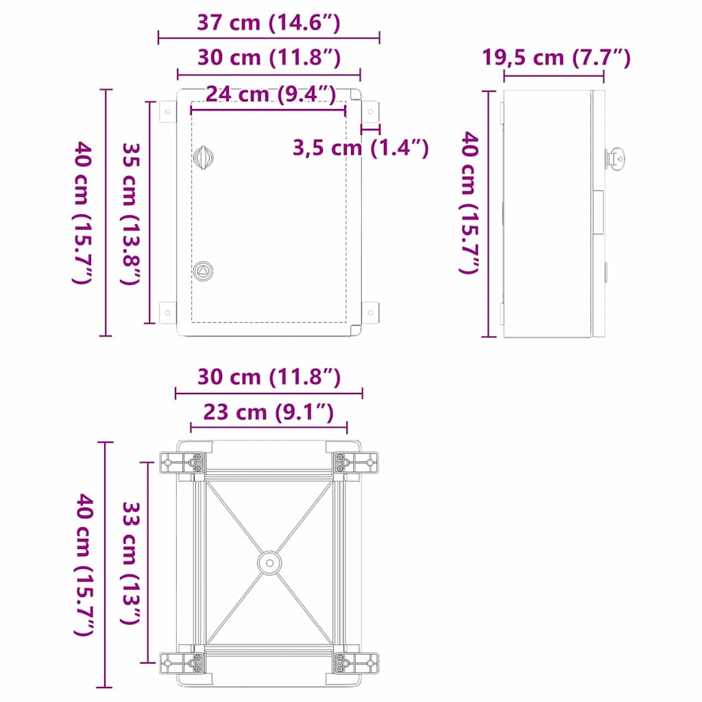 Control Cabinet Grey 30 x 19.5 x 40 cm ABS Plastic