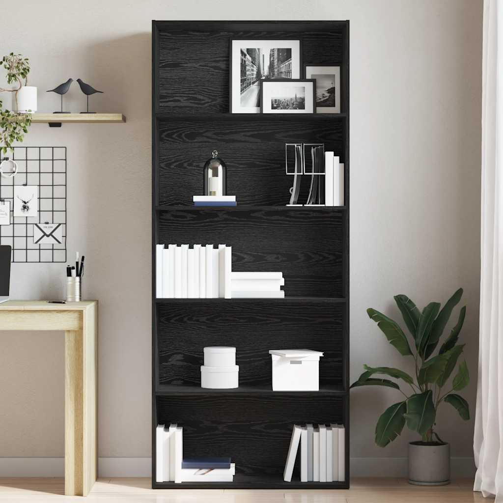 Book Cabinet Black Oak 80x30x189 cm Engineered Wood