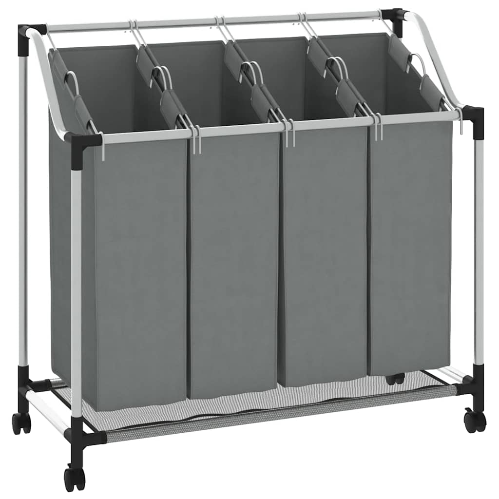Laundry Basket with Wheels 4 Compartments Grey