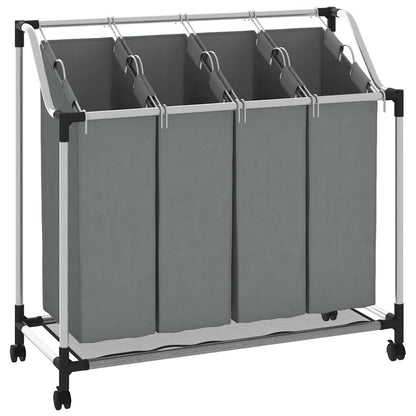 Laundry Basket with Wheels 4 Compartments Grey