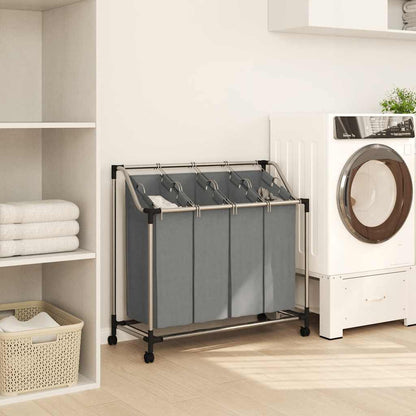 Laundry Basket with Wheels 4 Compartments Grey