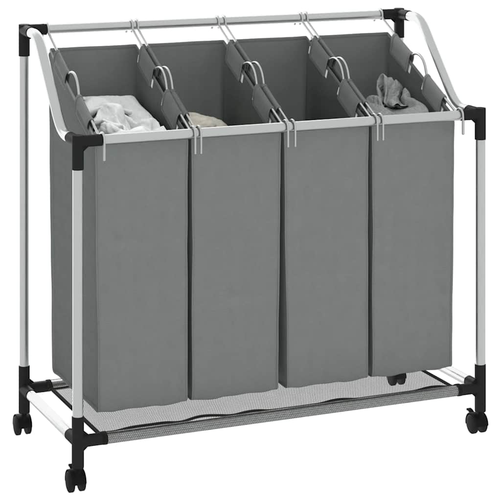 Laundry Basket with Wheels 4 Compartments Grey