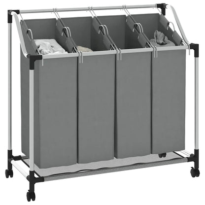 Laundry Basket with Wheels 4 Compartments Grey