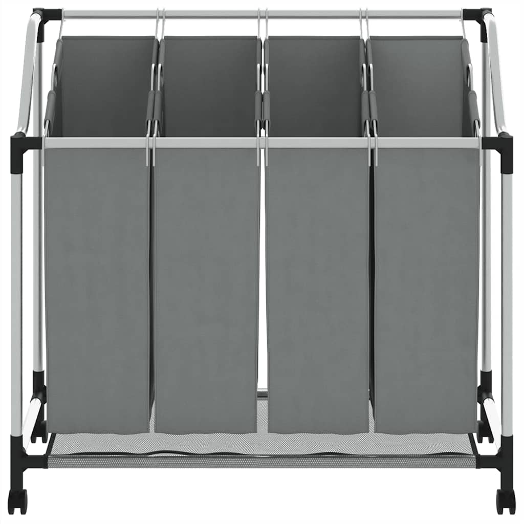 Laundry Basket with Wheels 4 Compartments Grey