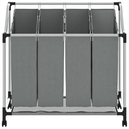Laundry Basket with Wheels 4 Compartments Grey