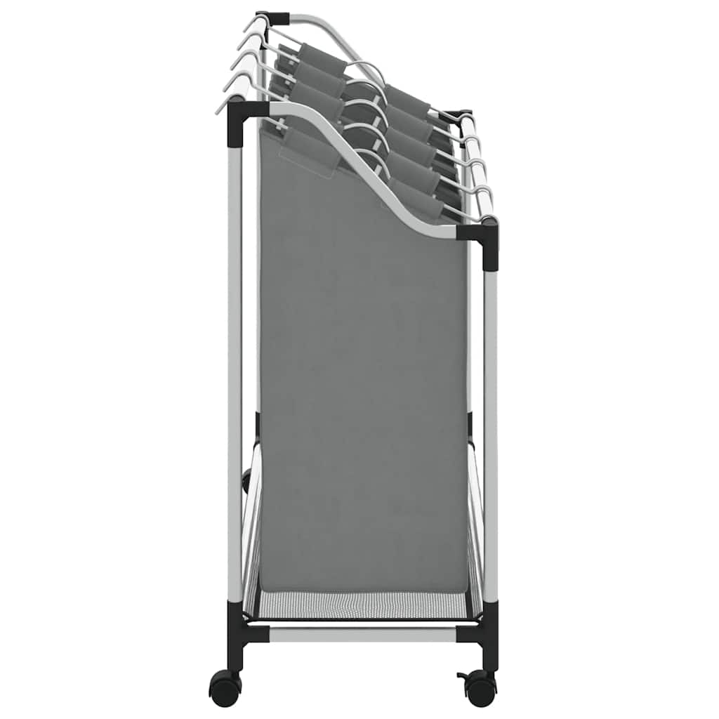 Laundry Basket with Wheels 4 Compartments Grey