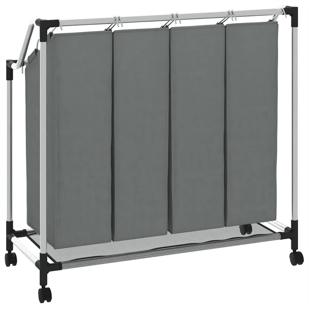 Laundry Basket with Wheels 4 Compartments Grey
