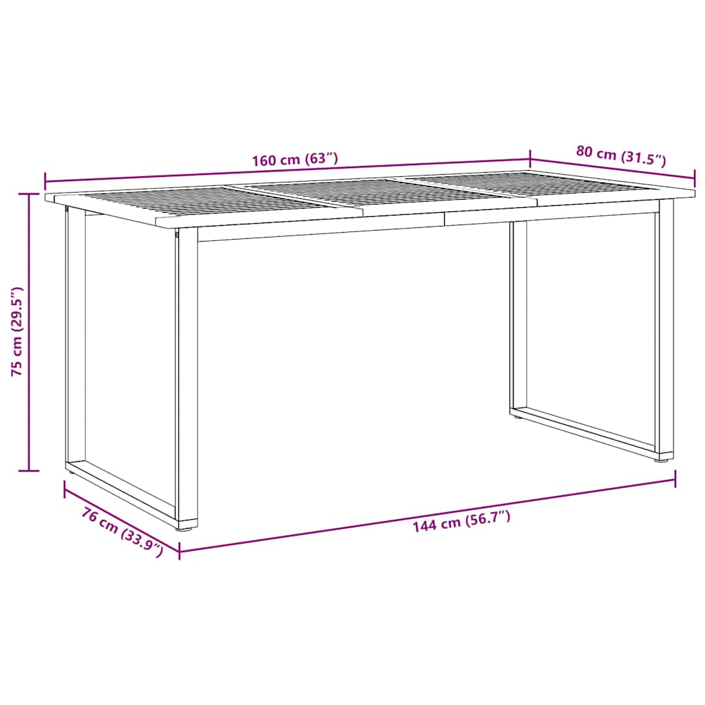 Garden Dining Table Grey 160 x 80 x 75 cm