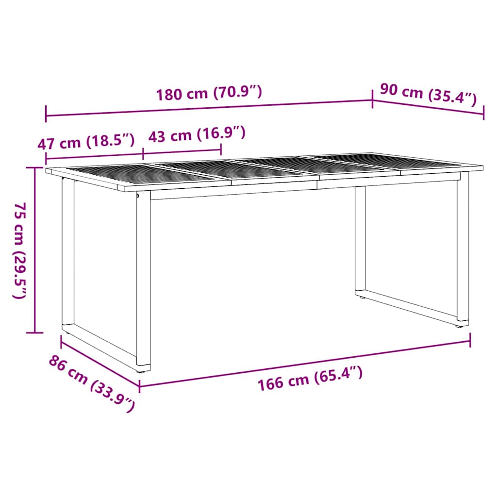 Garden Dining Table Grey 180 x 90 x 75 cm