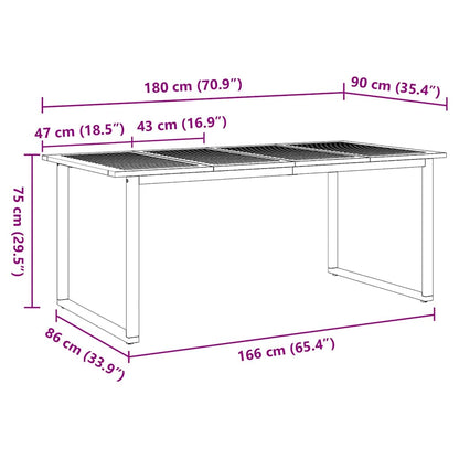 Garden Dining Table Grey 180 x 90 x 75 cm