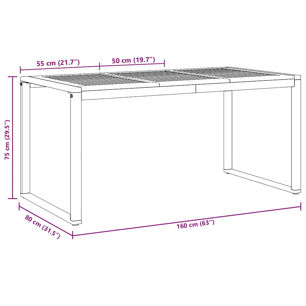 Garden Dining Table Grey 160 x 80 x 75 cm
