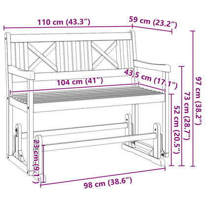 Garden Glider Bench Brown 110 x 59 x 97cm Solid Acacia wood