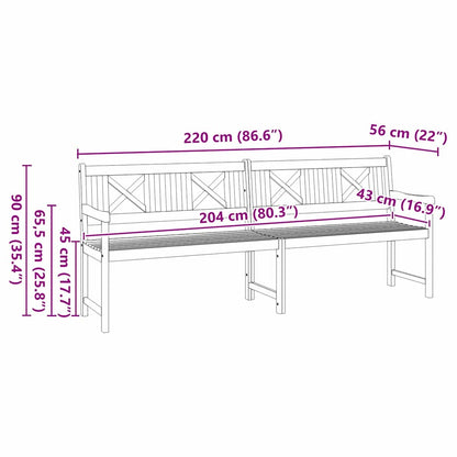 Garden Bench Brown 220 x 56 x 90cm Solid Acacia wood