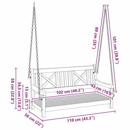 Garden Swing Bench Brown 119 x 35 x 47cm Solid Acacia wood
