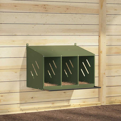 Chicken Nesting Box with 3 Compartments Olive Green Metal