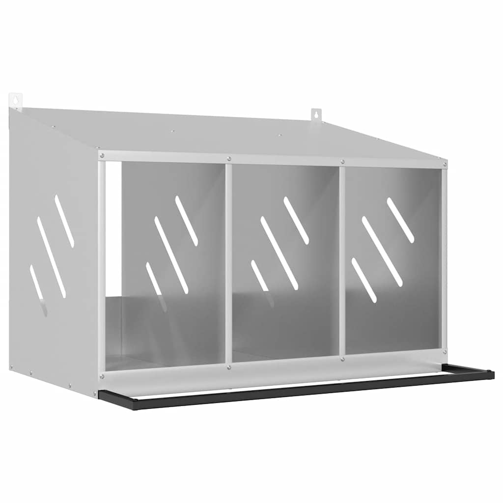 Chicken Nesting Box with 3 Compartments Galvanized Silver Metal