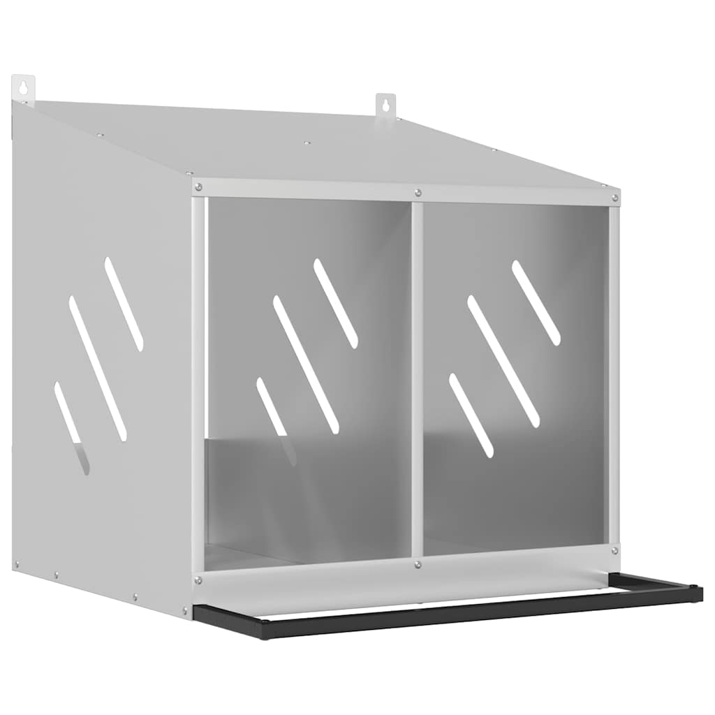 Chicken Nesting Box with 2 Compartments Galvanized Silver Metal