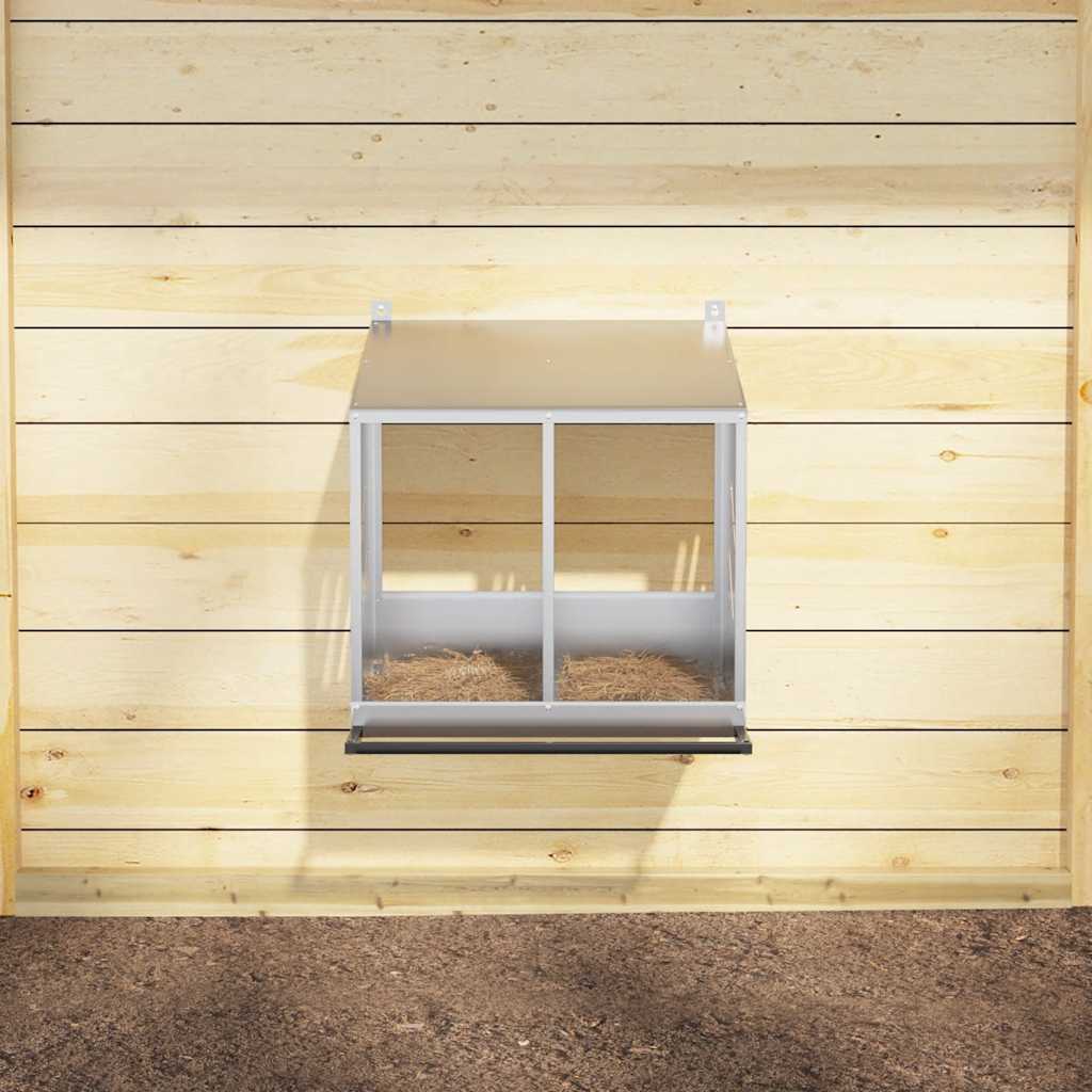 Chicken Nesting Box with 2 Compartments Galvanized Silver Metal