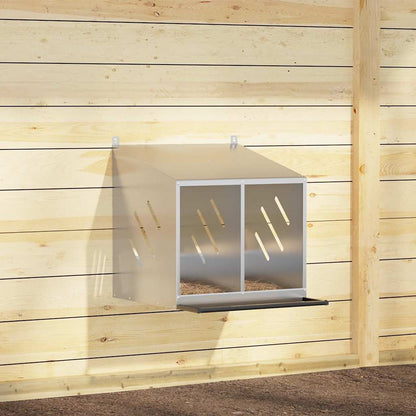 Chicken Nesting Box with 2 Compartments Galvanized Silver Metal