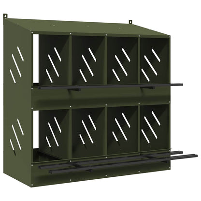 Chicken Nesting Box with 8 Compartments Olive Green Metal