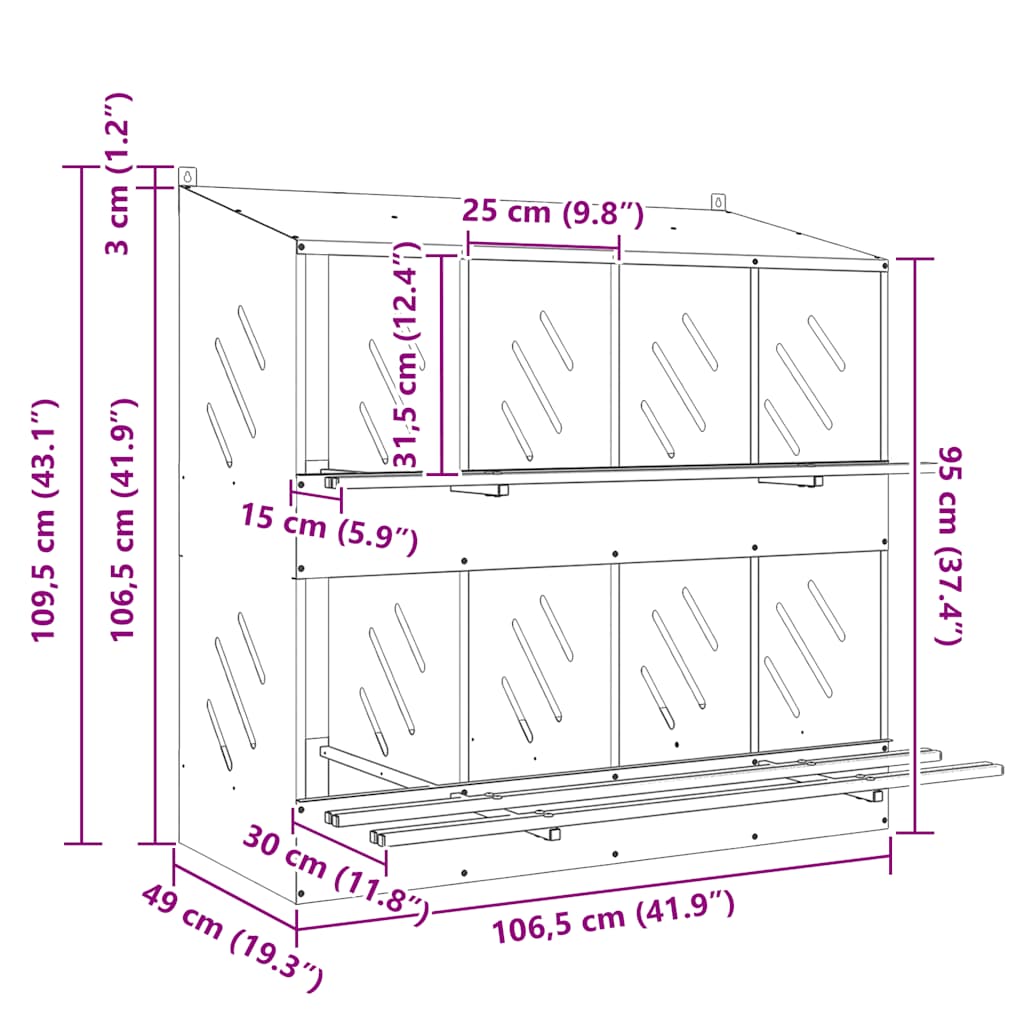 Chicken Nesting Box with 8 Compartments Galvanized Silver Metal