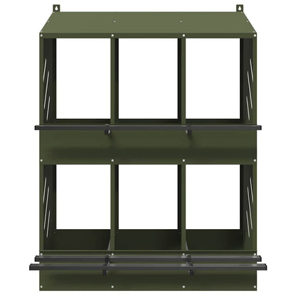 Chicken Nesting Box with 6 Compartments Olive Green Metal