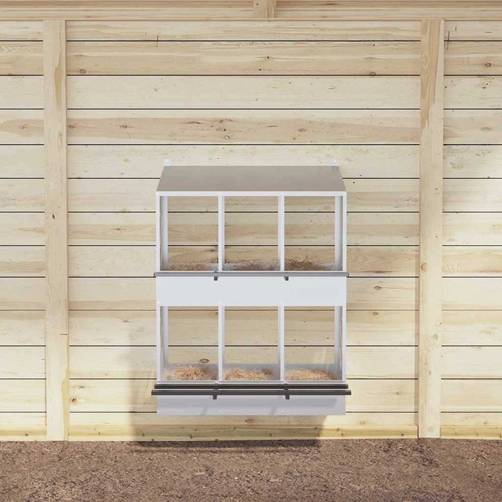 Chicken Nesting Box with 6 Compartments Galvanized Silver Metal