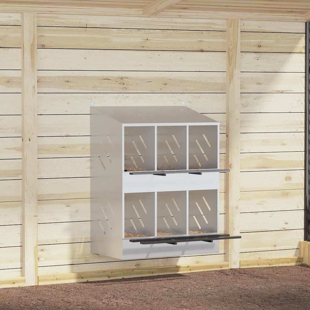 Chicken Nesting Box with 6 Compartments Galvanized Silver Metal