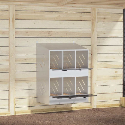 Chicken Nesting Box with 6 Compartments Galvanized Silver Metal