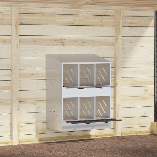 Chicken Nesting Box with 6 Compartments Galvanized Silver Metal