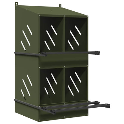 Chicken Nesting Box with 4 Compartments Olive Green Metal