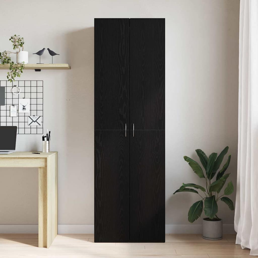 Black Oak Office Cabinet 60 x 32 x 190 cm, made from engineered wood.