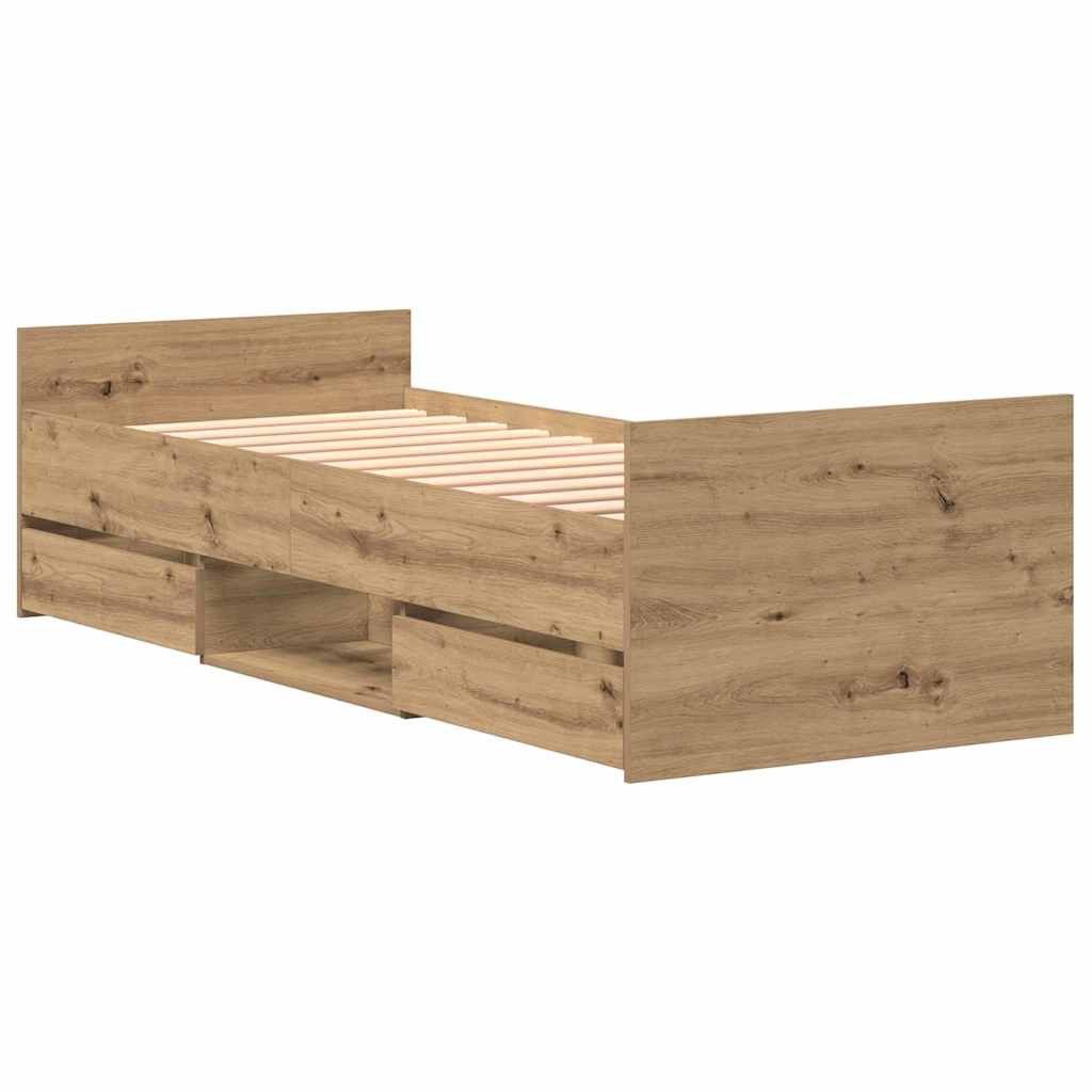 Bed Frame with Drawer Artisan oak 75 x 190 cm Engineered wood