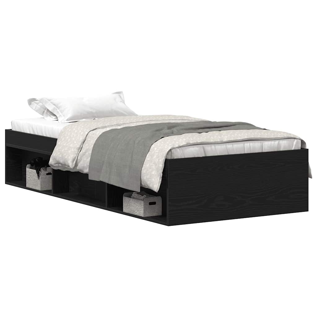 Bed Frame without Mattress Black Oak 75x190 cm Engineered Wood