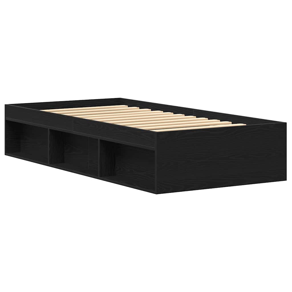 Bed Frame without Mattress Black Oak 75x190 cm Engineered Wood
