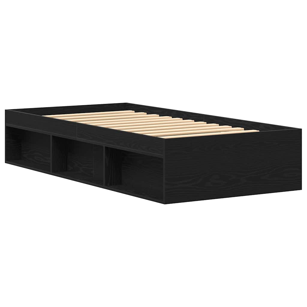 Bed Frame without Mattress Black Oak 75x190 cm Engineered Wood