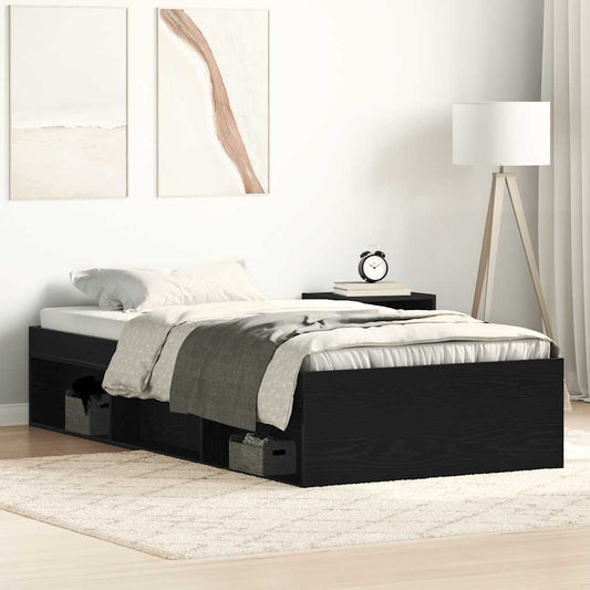 Bed Frame without Mattress Black Oak 90x190 cm Engineered Wood