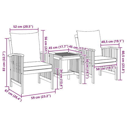 Garden Sofa Set with Cushion 3 pcs Brown Solid acacia wood