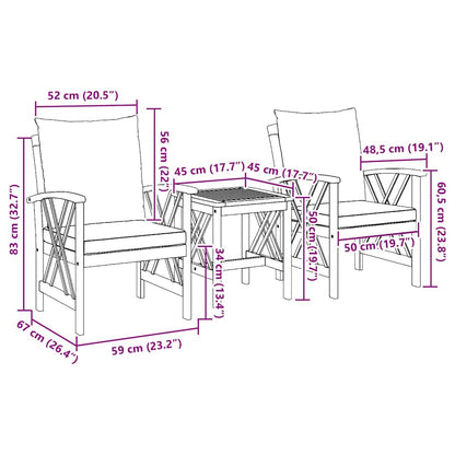 Garden Sofa Set with Cushion 3 pcs Brown Solid acacia wood