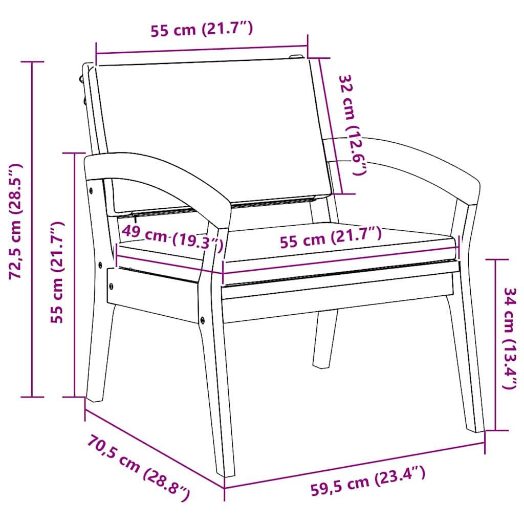Garden Chair with Cushion 2 pcs Brown Solid Acacia wood