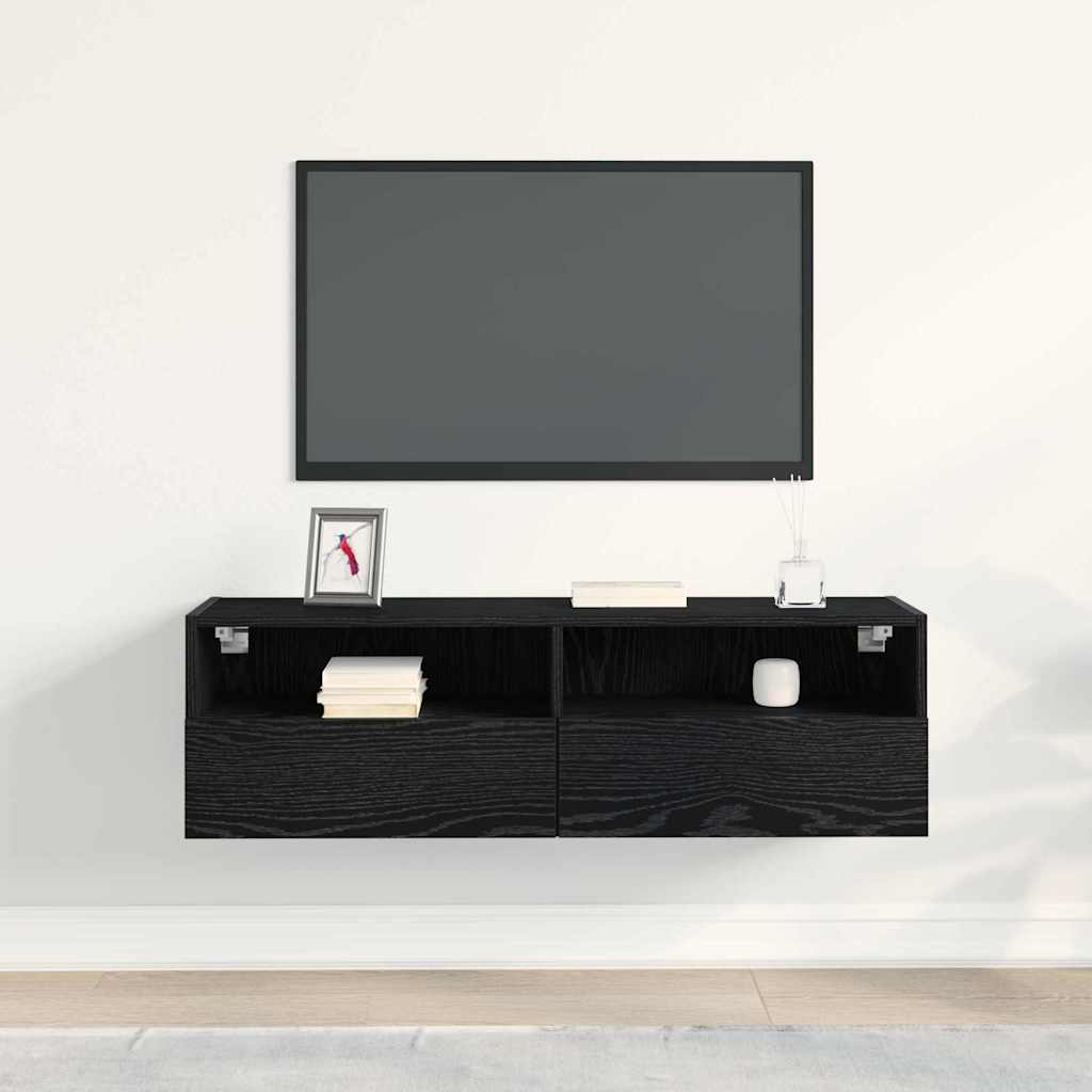 TV Wall Cabinet Black Oak 100 x 30 x 30 cm Engineered Wood
