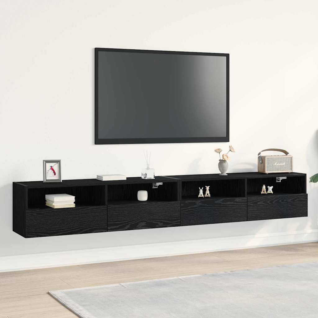 TV Wall Cabinet Wall-mounted 2 pcs Black oak 100 x 30 x 30 cm