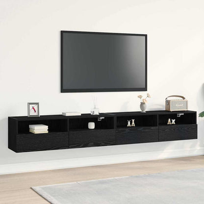 TV Wall Cabinet Wall-mounted 2 pcs Black oak 100 x 30 x 30 cm