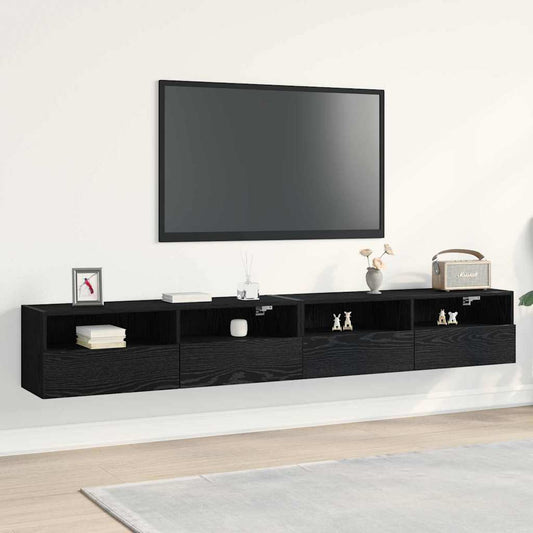TV Wall Cabinet Wall-mounted 2 pcs Black oak 100 x 30 x 30 cm