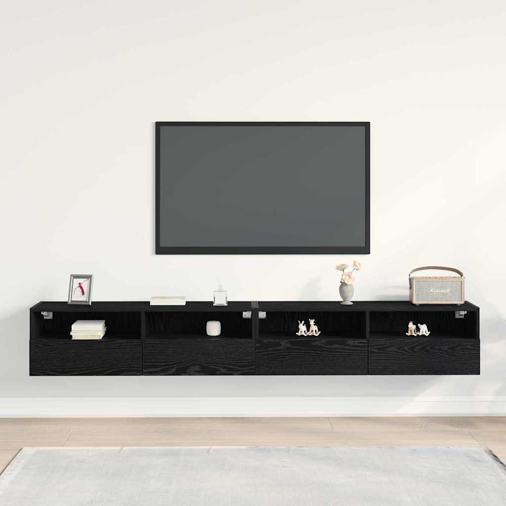 TV Wall Cabinet Wall-mounted 2 pcs Black oak 100 x 30 x 30 cm