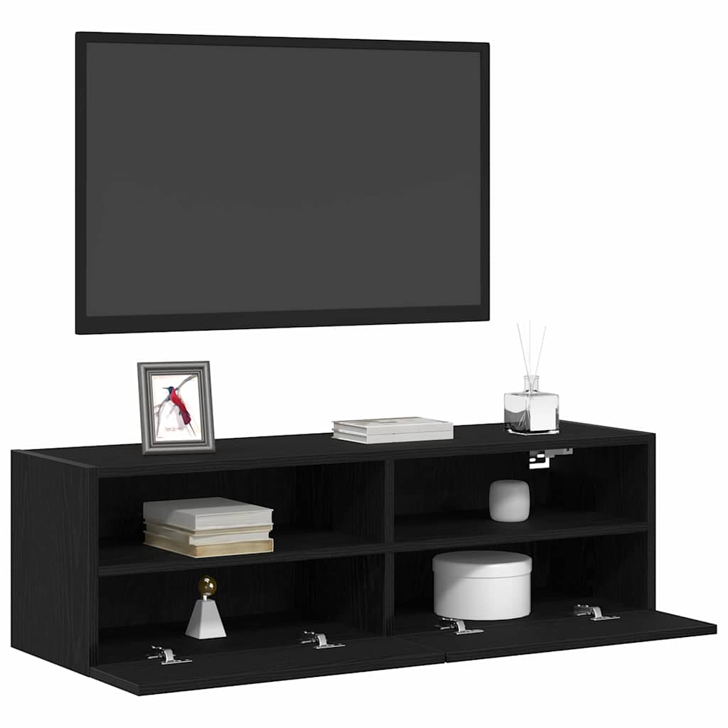 TV Wall Cabinet Wall-mounted 2 pcs Black oak 100 x 30 x 30 cm
