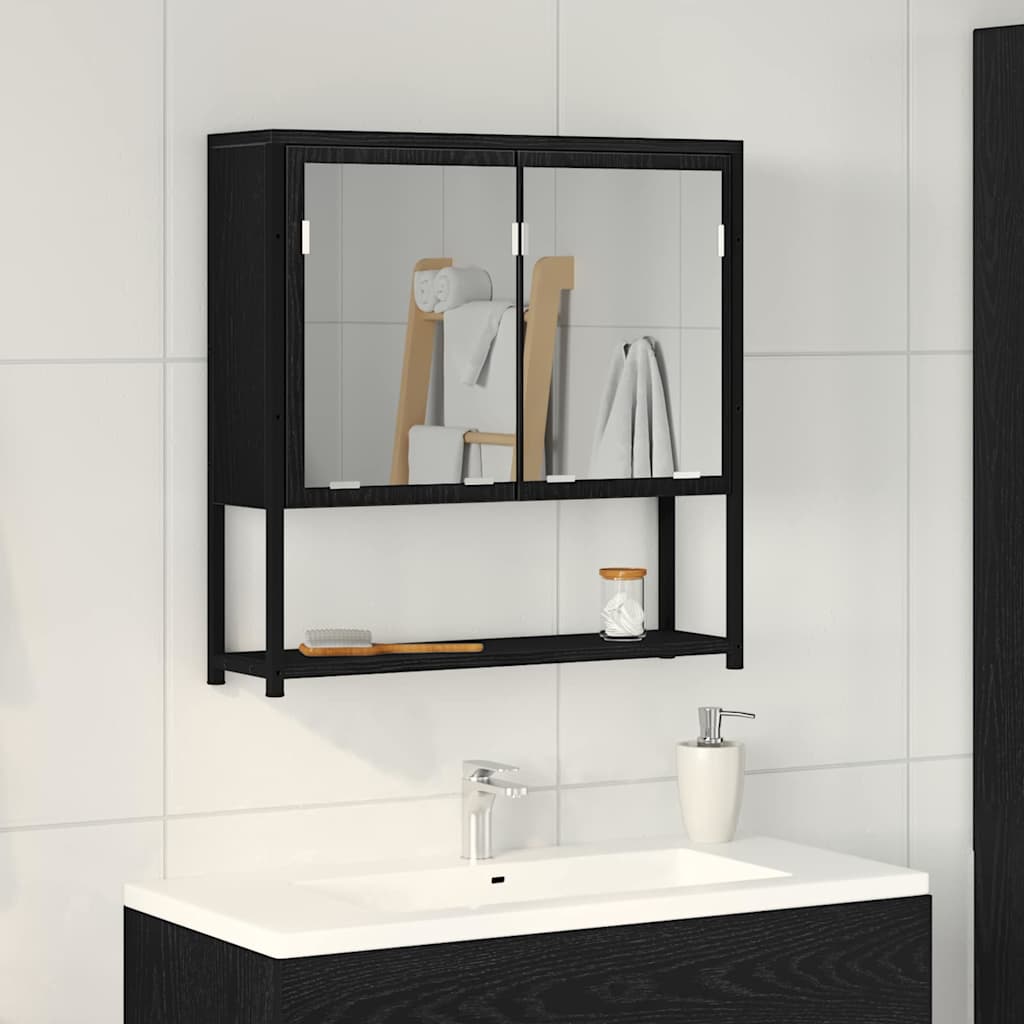 Bathroom Mirror Cabinet with Shelf Black oak 60 x 16 x 60 cm