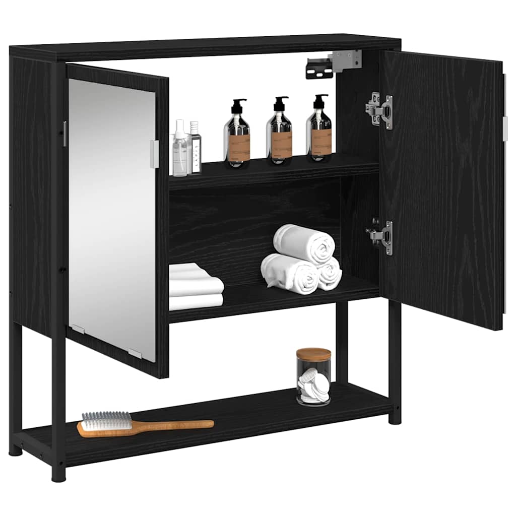 Bathroom Mirror Cabinet with Shelf Black oak 60 x 16 x 60 cm