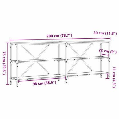 Console Table with Shelf Black 200 x 30 x 75 cm Engineered Wood