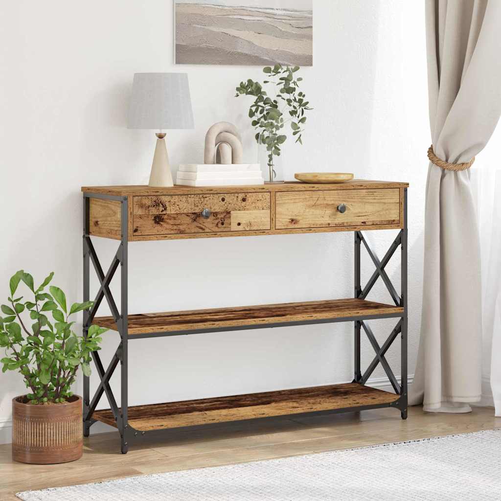 Console Table with Drawer with Shelf Old wood 100 x 28 x 75 cm